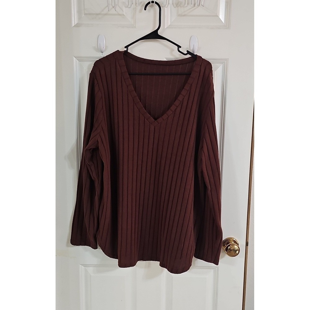 SHEIN Off-the-Shoulder Ribbed Sweater - Brown. Women  Plus Sz 20